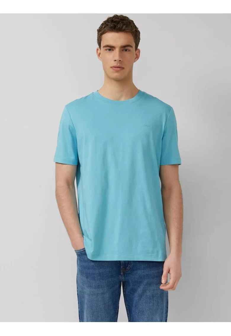 Tricou barbati din bumbac, la baza gatului, Regular fit, Turcoaz,