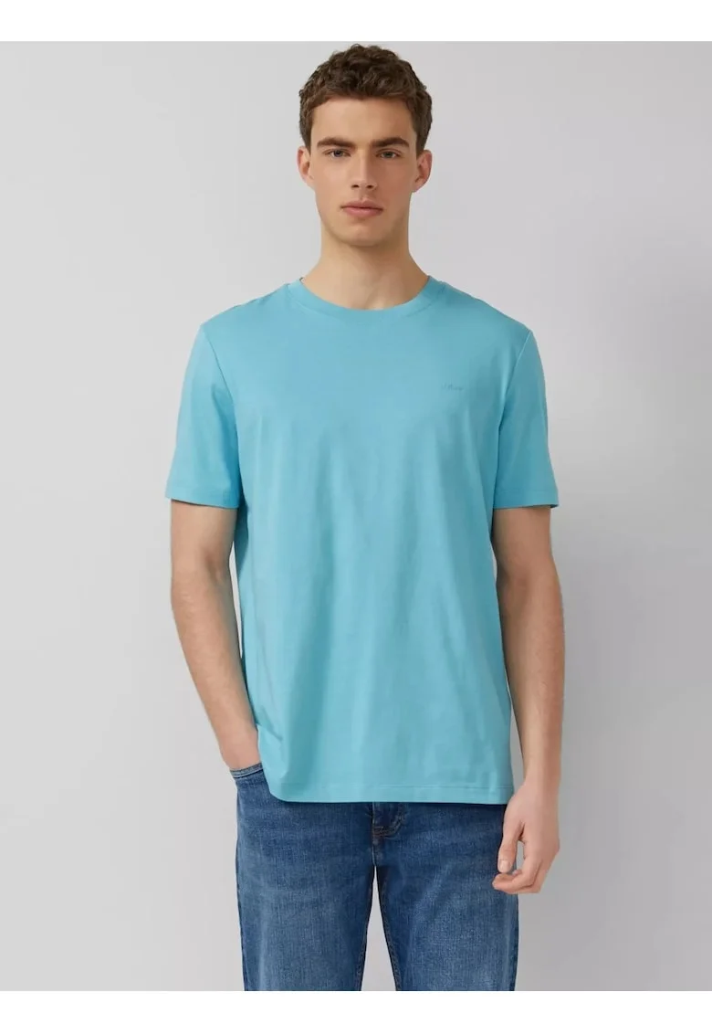 Tricou barbati din bumbac, la baza gatului, Regular fit, Turcoaz,