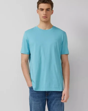 Tricou barbati din bumbac, la baza gatului, Regular fit, Turcoaz,