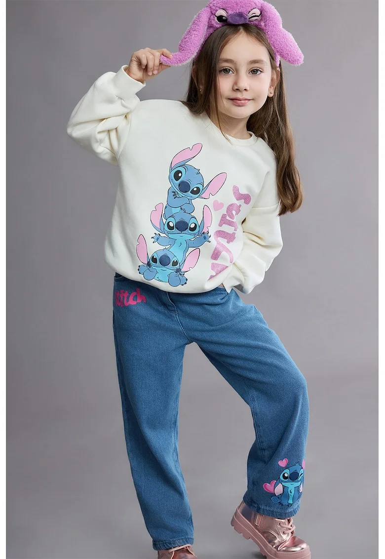 Bluza de trening cu imprimeu Stitch, Roz/Albastru/Crem