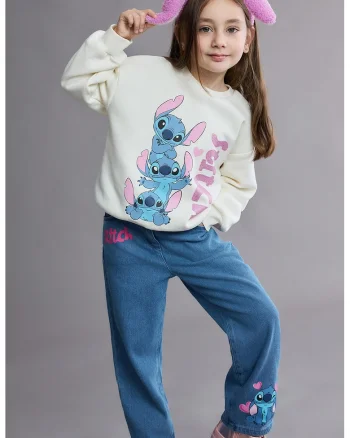 Bluza de trening cu imprimeu Stitch, Roz/Albastru/Crem