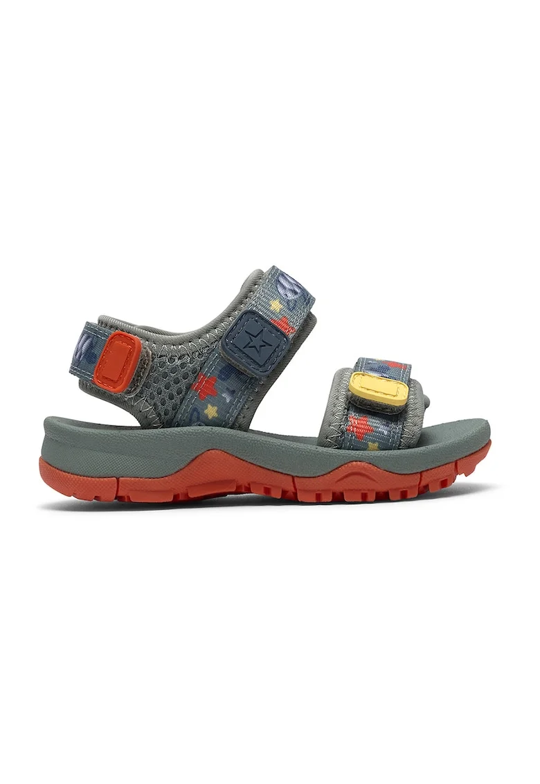 Sandale cu model si velcro, Galben/Portocaliu mandarina/Gri inchis