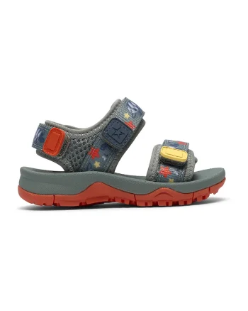 Sandale cu model si velcro, Galben/Portocaliu mandarina/Gri inchis