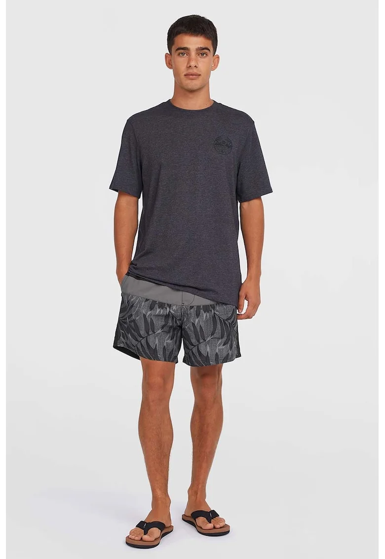 Pantaloni scurti de baie cu imprimeu floral frontal, Negru/Gri inchis