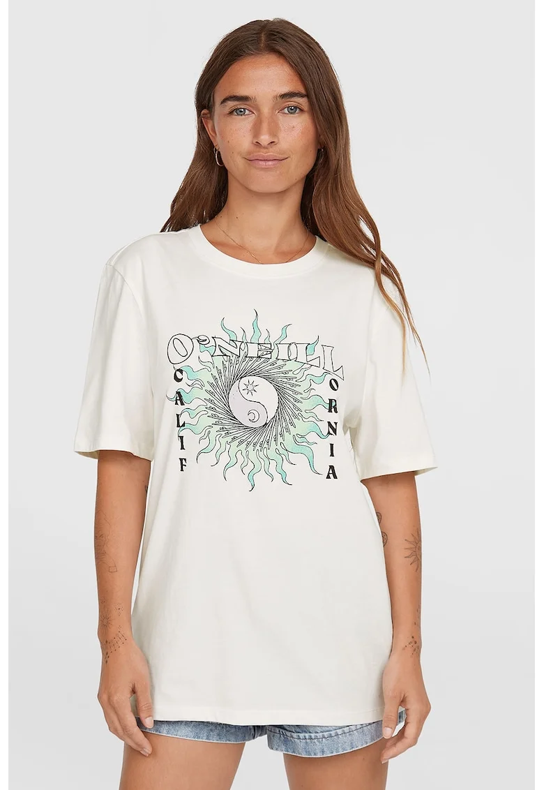 Tricou cu imprimeu grafic, Alb optic