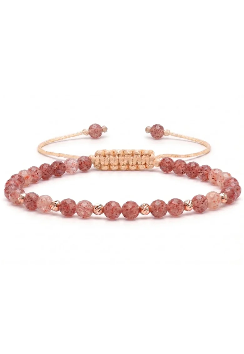Bratara femei,  Aur 14k, 6 bile, Cuart Cherry, ajustabila