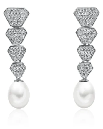 Cercei argint lungi cu perle naturale si zirconia - Cascade