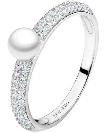 Inel argint cu perla naturala si zirconia pave - Crown