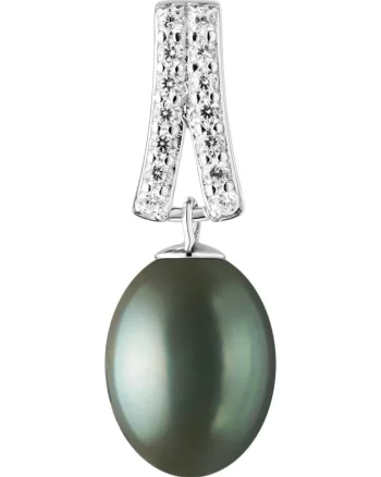 Pandantiv argint cu perla naturala neagra si zirconia pavé - Cloche