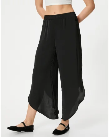 Pantaloni relaxed fit asimetrici, Negru