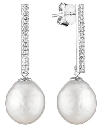Cercei argint lungi cu perle naturale si zirconia - Opulent