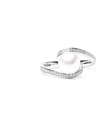 Inel argint cu perla naturala si zirconia pavé - Diva