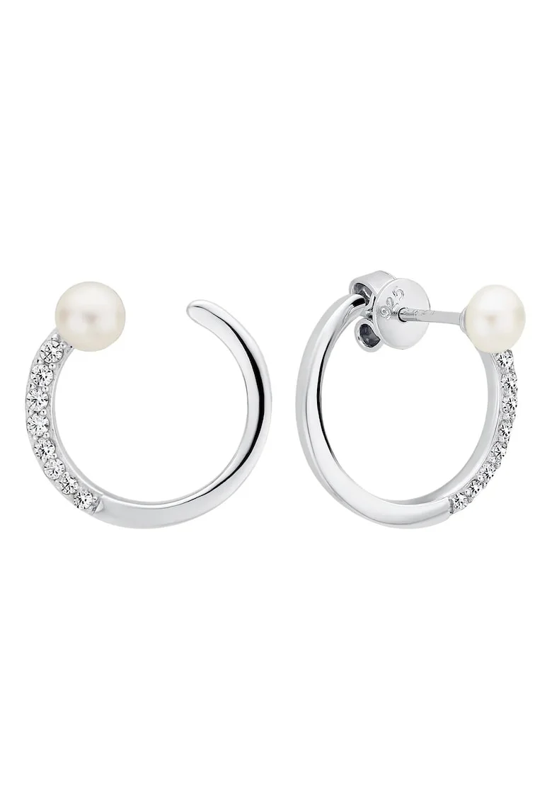 Cercei argint cu perle naturale si zirconia pavé - Mezzaluna
