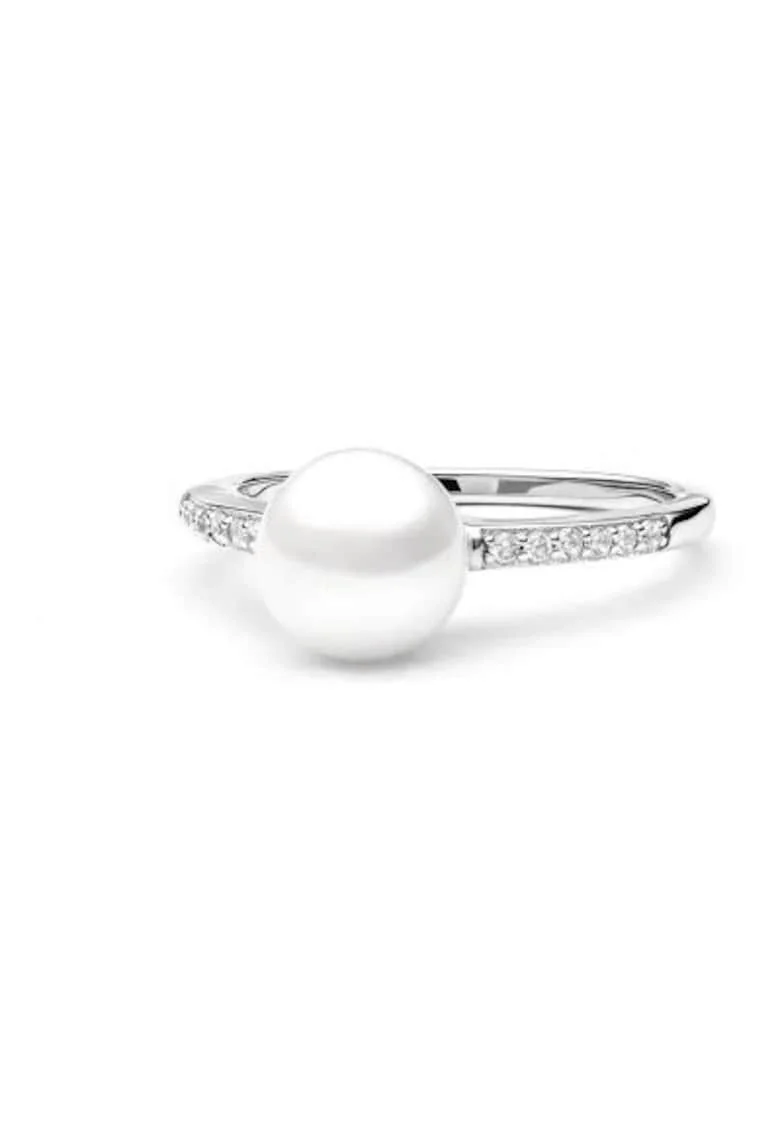 Inel argint cu perla naturale si zirconia pavé - Noble
