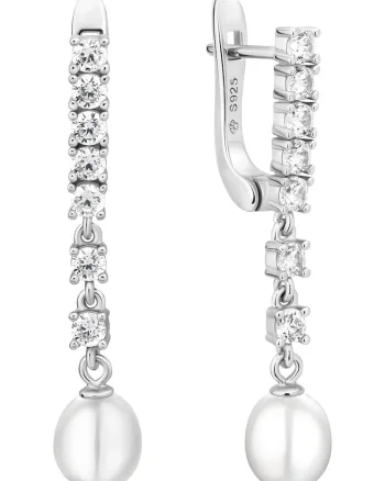 Cercei argint lungi cu perle naturale si zirconia - Luce