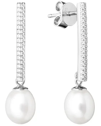 Cercei argint lungi cu perle naturale - Pavé Drop