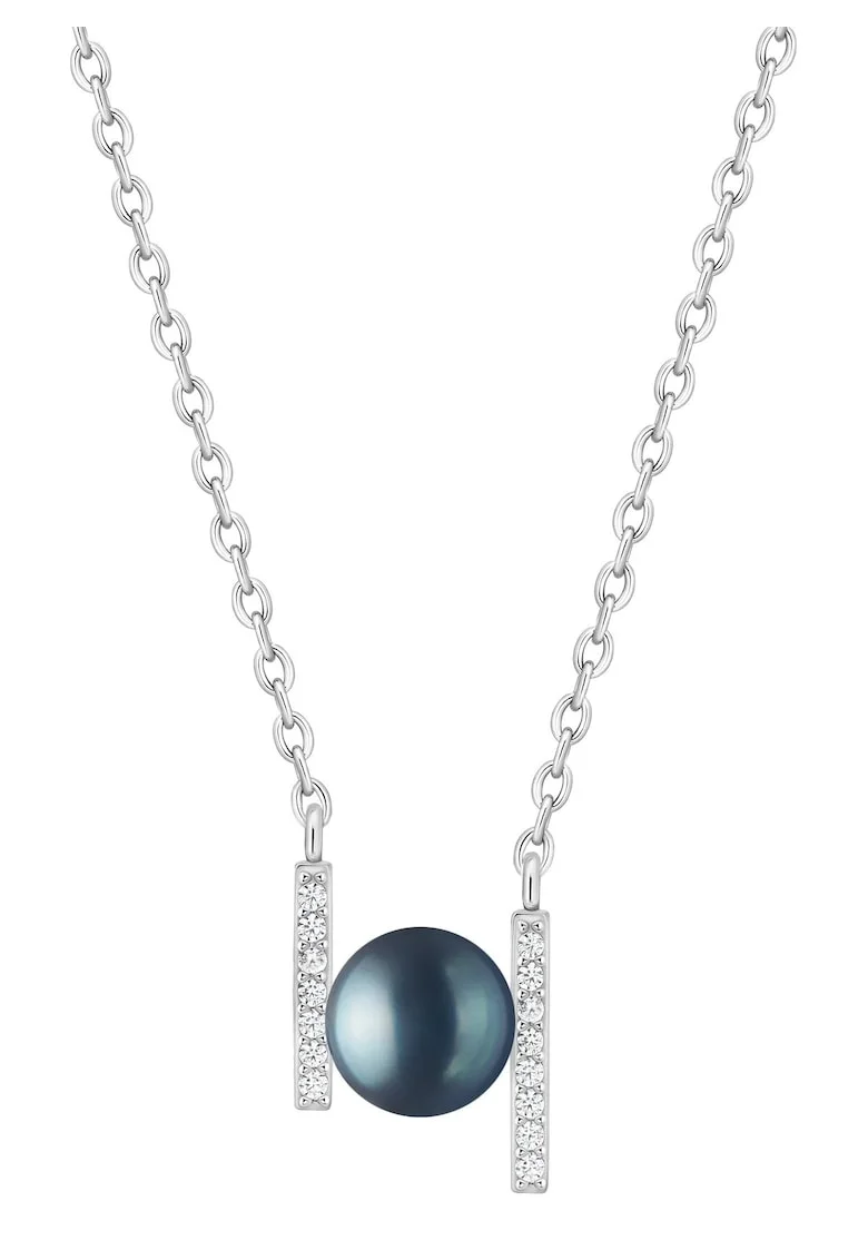 Pandant argint cu perla naturala neagra si zirconia pavé - Aligné