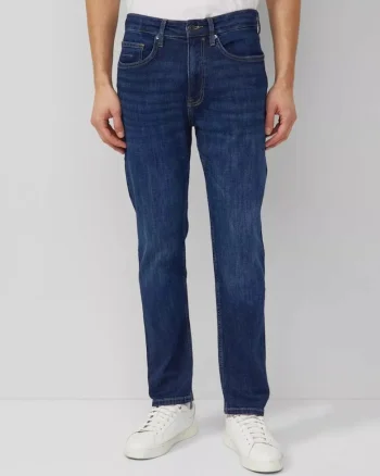 Blugi barbati Mauro cu talie medie, croiala Regular Fit, Tapered Leg, Albastru inchis, W38 L34