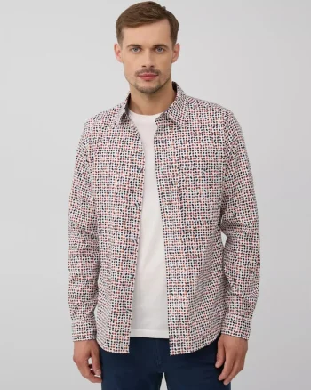 Camasa barbati, Slim fit cu imprimeu cu puncte, din amestec de bumbac, Alb