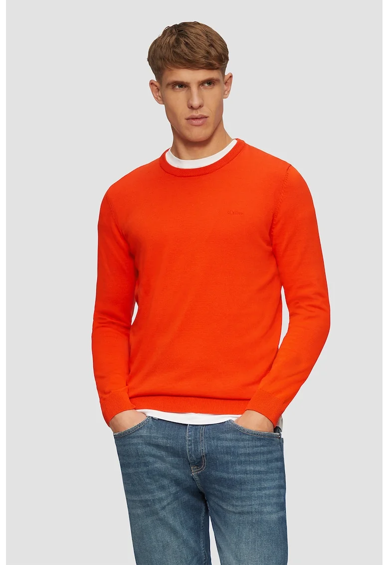 Pulover tricotat fin din bumbac, Portocaliu mandarina