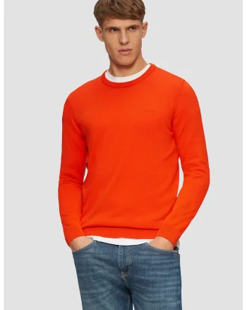 Pulover tricotat fin din bumbac, Portocaliu mandarina