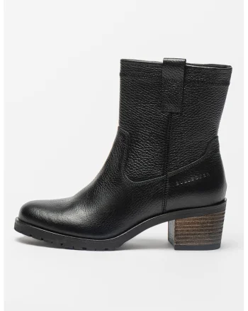 Botine de piele cu toc cu model stratificat, Negru stins
