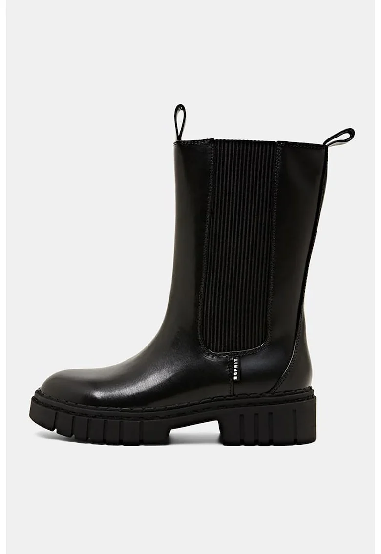 Cizme mid-calf Chelsea de piele ecologica, Negru