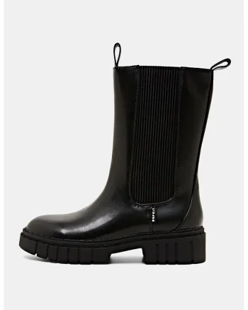 Cizme mid-calf Chelsea de piele ecologica, Negru