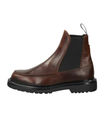 Ghete Chelsea de piele cu insertii de material textil, Maro cognac