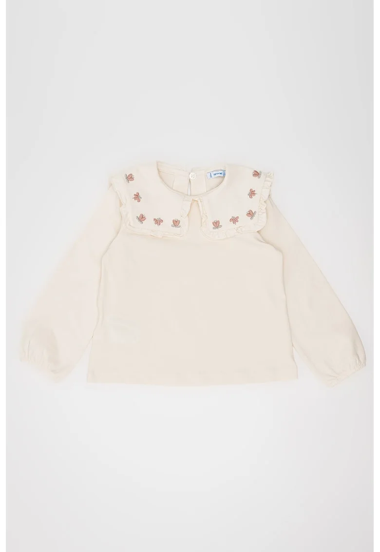 Bluza cu guler brodat, Alb fildes/Roz