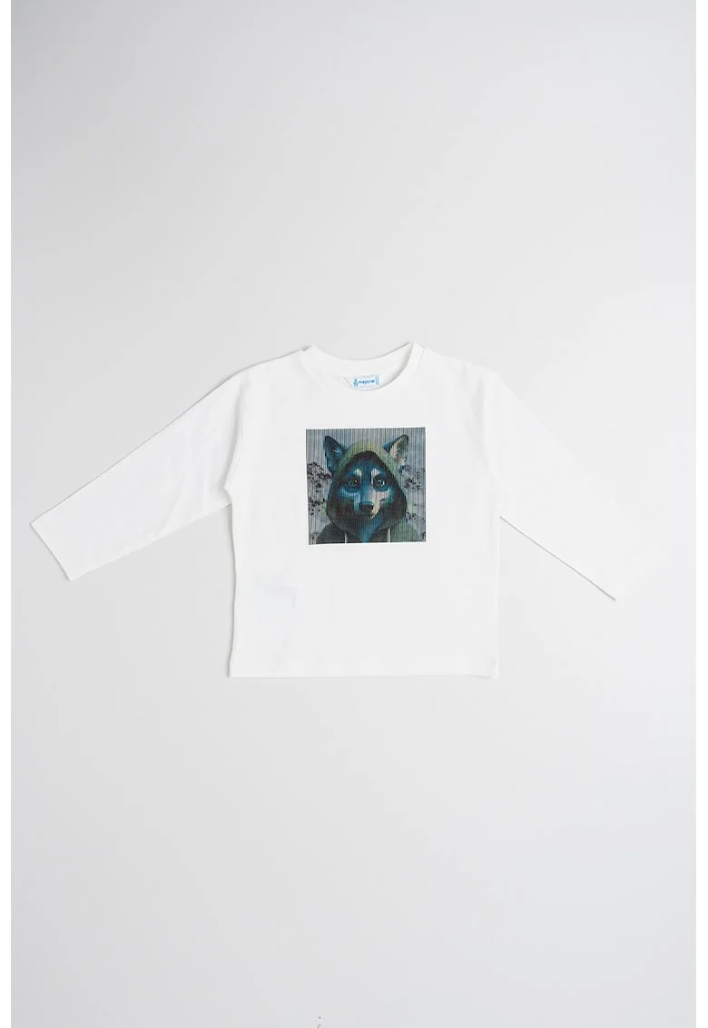 Bluza de bumbac cu imprimeu, Alb/Albastru petrol