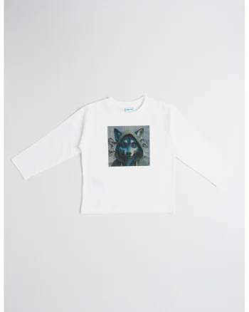 Bluza de bumbac cu imprimeu, Alb/Albastru petrol