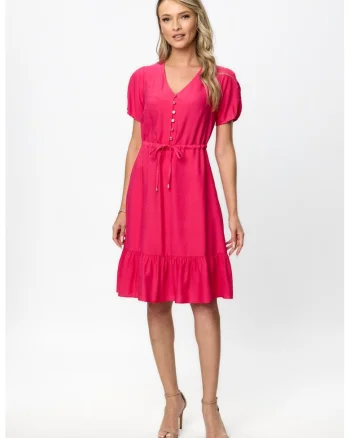Rochie midi cu decolteu in V Nancy, Fucsia