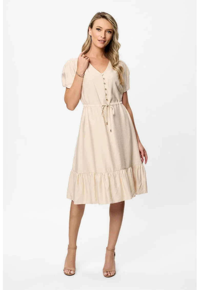 Rochie midi cu decolteu in V Nancy, Bej