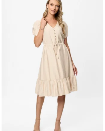Rochie midi cu decolteu in V Nancy, Bej