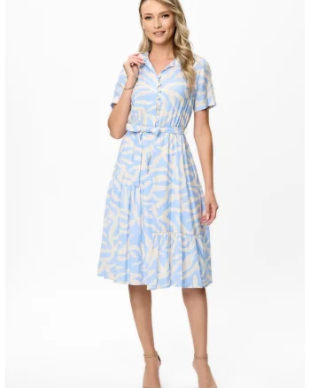 Rochie midi cu model Ellia, Albastru/Bej deschis