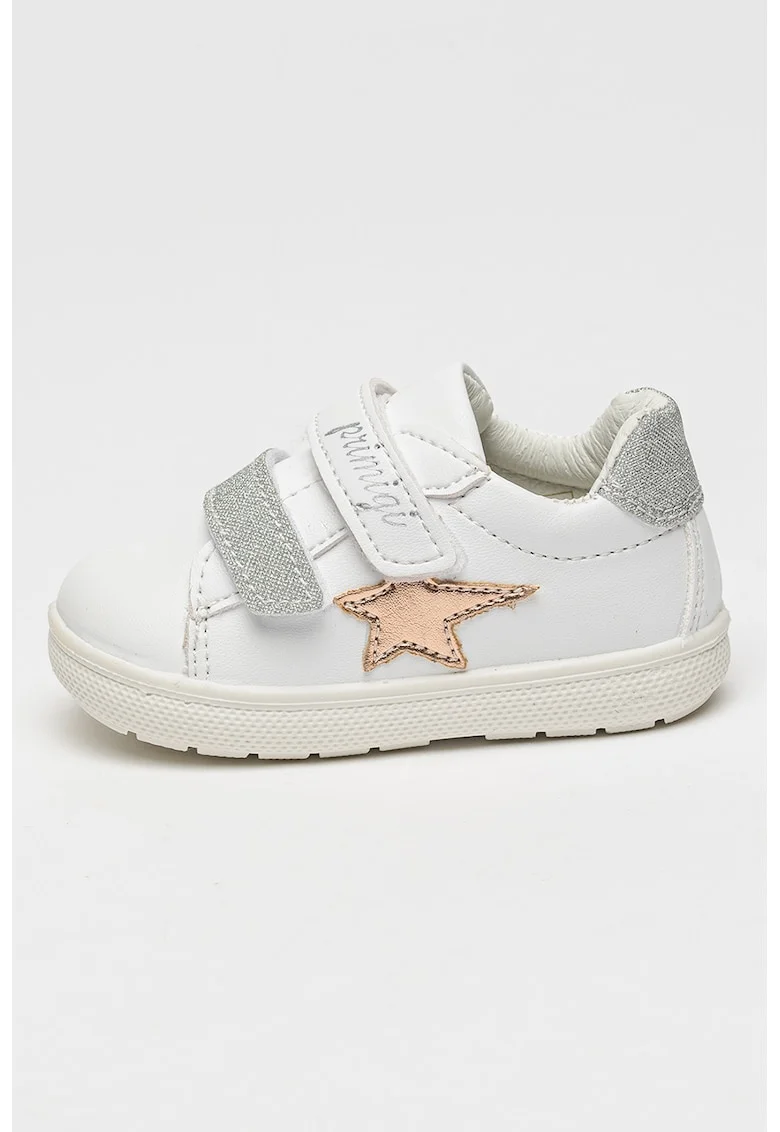 Pantofi sport cu velcro si stea decorativa, Alb/Argintiu