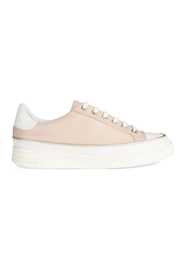 Pantofi sport flatform de piele cu garnituri de piele ecologca, Alb/Maro nisip