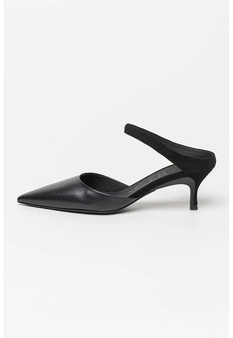 Pantofi slingback din piele si piele intoarsa Code, Negru