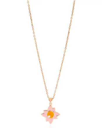 Colier din argint cu pandantiv floare, Auriu rose/Roz