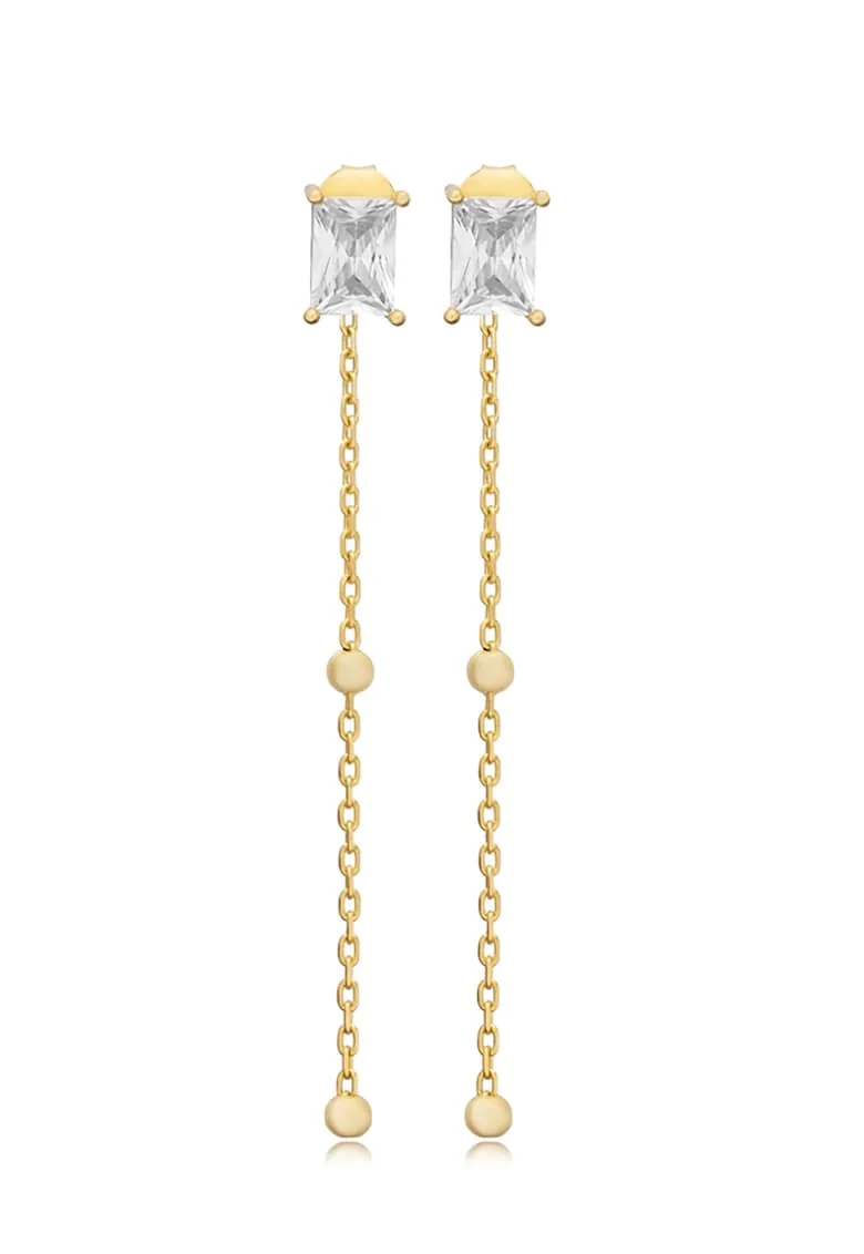 Cercei drop din argint 925, Auriu/Transparent
