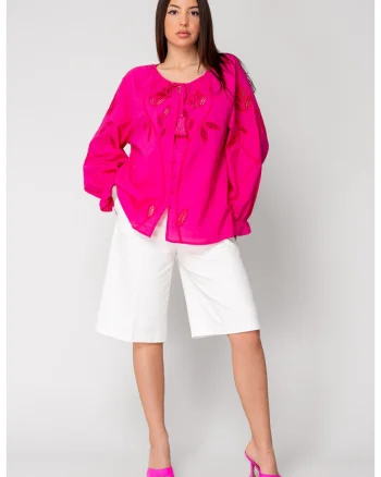 Camasa maneca lunga cu broderie Fuchsia 16317, Fucsia
