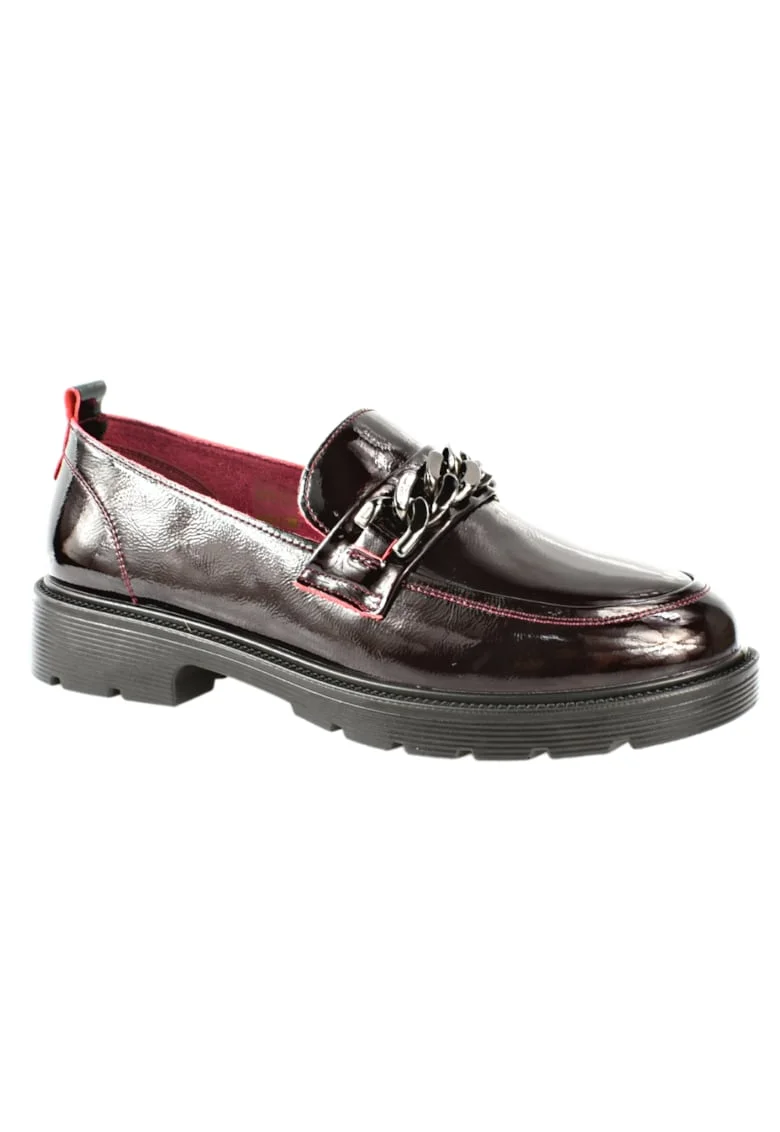 Pantofi casual, dama,  X400008B bordo, piele lacuita, Visiniu