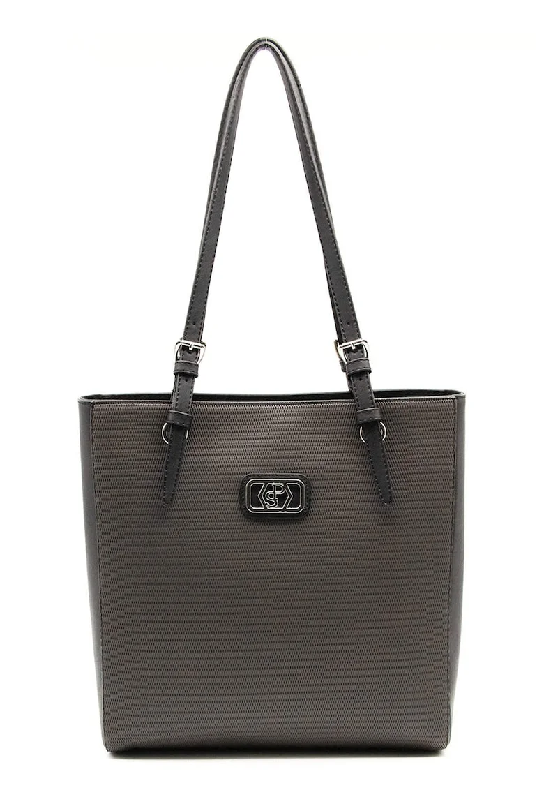 Geanta shopper de piele ecologica, Gri inchis