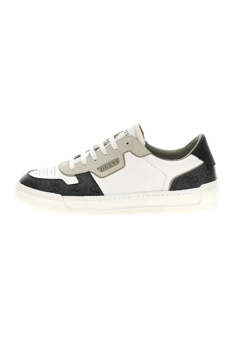 Pantofi sport de piele ecologica si piele cu model colorblock, Alb/Grej/Gri inchis