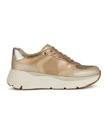 Pantofi sport din piele si piele ecologica, Auriu/Maro deschis
