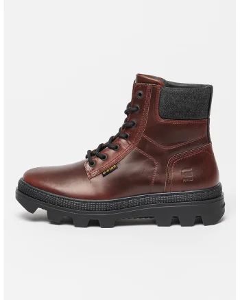 Ghete din piele cu detalii din denim Noxer, Maro cognac
