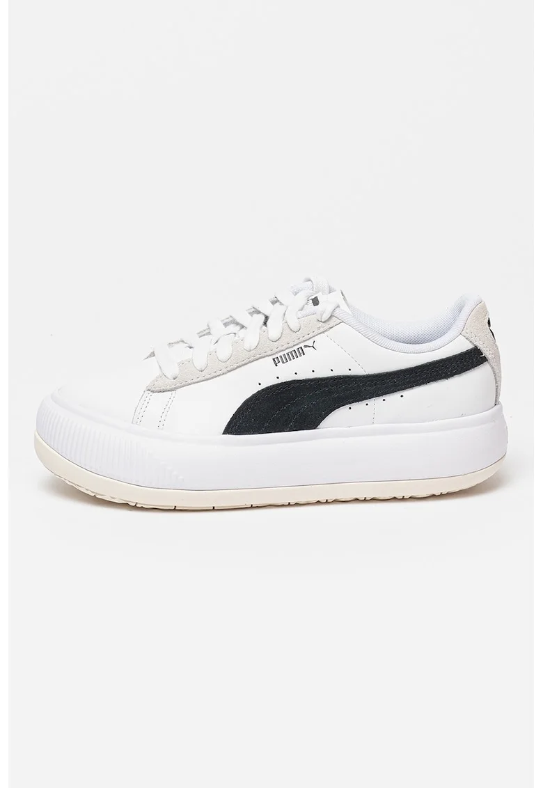 Pantofi sport din piele cu talpa flatform Mayu, Alb/Negru