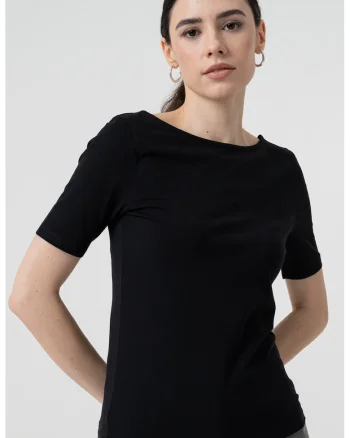 Bluza reversibila cu maneci scurte si decolteu barcuta, Negru