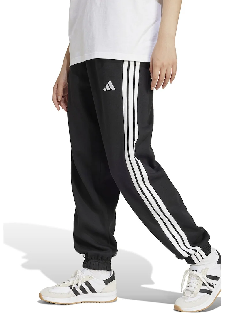 Pantaloni de trening cu talie inalta si snur de ajustare in talie, Alb/Negru